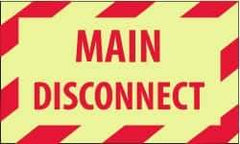 NMC - Accident Prevention Label - Legend: Main Disconnect, English, Red on Yellow, 5" Long x 3" High, Sign Muscle Finish - Industrial Tool & Supply