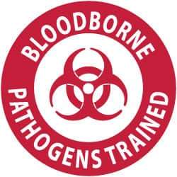 NMC - Bloodborne Pathogens Trained, Hard Hat Label - Red on White, 2" Thick, For Accident Prevention - Industrial Tool & Supply