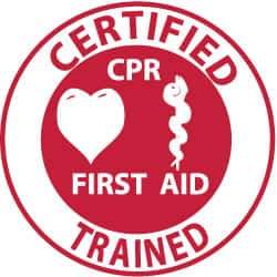 NMC - Certified CPR First Aid Trained, Hard Hat Label - Red on White, 2" Thick, For Certified Operator - Industrial Tool & Supply
