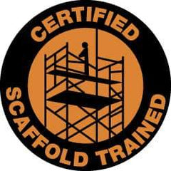 NMC - Certified Scaffold Trained, Hard Hat Label - Orange on Black, 2" Thick, For Certified Operator - Industrial Tool & Supply