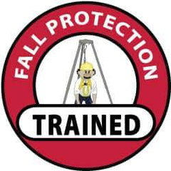 NMC - Fall Protection Trained, Hard Hat Label - Black, Red & Yellow on White, 2" Thick, For Accident Prevention - Industrial Tool & Supply