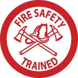 NMC - Fire Safety Trained, Hard Hat Label - Red on White, 2" Thick, For Accident Prevention - Industrial Tool & Supply