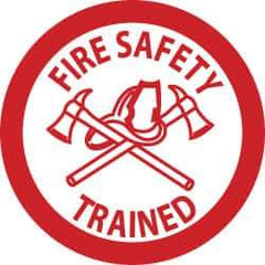 NMC - Fire Safety Trained, Hard Hat Label - Red on White, 2" Thick, For Accident Prevention - Industrial Tool & Supply
