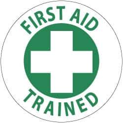 NMC - First Aid Trained, Hard Hat Label - Green on White, 2" Thick, For Accident Prevention - Industrial Tool & Supply