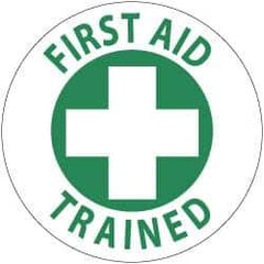 NMC - First Aid Trained, Hard Hat Label - Green on White, 2" Thick, For Accident Prevention - Industrial Tool & Supply
