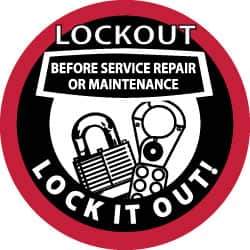 NMC - Lockout Before Service Repair or Maintenance - Lock It Out, Hard Hat Label - Black & Red on White, 2" Thick, For Accident Prevention - Industrial Tool & Supply
