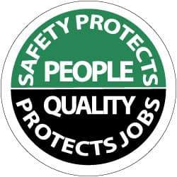NMC - Safety Protects People - Quality Protects Job, Hard Hat Label - White on Green & Black, 2" Thick, For Accident Prevention - Industrial Tool & Supply