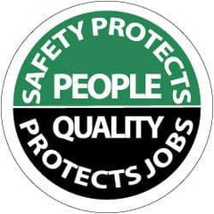 NMC - Safety Protects People - Quality Protects Job, Hard Hat Label - White on Green & Black, 2" Thick, For Accident Prevention - Industrial Tool & Supply