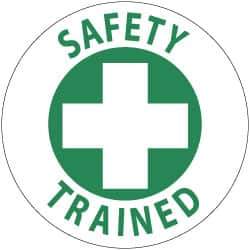 NMC - Safety Trained, Hard Hat Label - Green on White, 2" Thick, For Accident Prevention - Industrial Tool & Supply