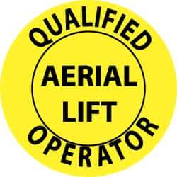 NMC - Qualified Aerial Lift Operator, Hard Hat Label - Black on Yellow, 2" Thick, For Certified Operator - Industrial Tool & Supply