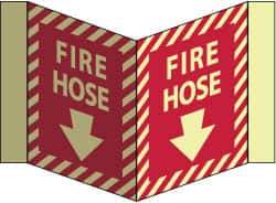 NMC - Fire Hose, Acrylic Fire Sign - 8-3/4" Wide x 5-3/4" High, Glow-in-the-Dark - Industrial Tool & Supply
