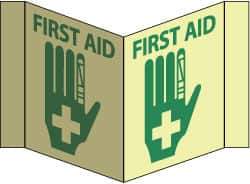 NMC - "First Aid", 5-3/4" Long x 8-3/4" Wide, Rigid Plastic Safety Sign - Rectangle, 0.125" Thick, Use for First Aid - Industrial Tool & Supply