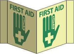 NMC - "First Aid", 5-3/4" Long x 8-3/4" Wide, Rigid Plastic Safety Sign - Rectangle, 0.125" Thick, Use for First Aid - Industrial Tool & Supply
