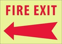 NMC - Fire Exit, Pressure Sensitive Vinyl Fire Sign - 14" Wide x 10" High, Glow-in-the-Dark - Industrial Tool & Supply