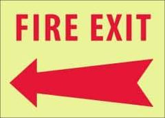 NMC - Fire Exit, Pressure Sensitive Vinyl Fire Sign - 14" Wide x 10" High, Glow-in-the-Dark - Industrial Tool & Supply