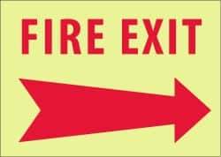 NMC - Fire Exit, Pressure Sensitive Vinyl Fire Sign - 14" Wide x 10" High, Glow-in-the-Dark - Industrial Tool & Supply