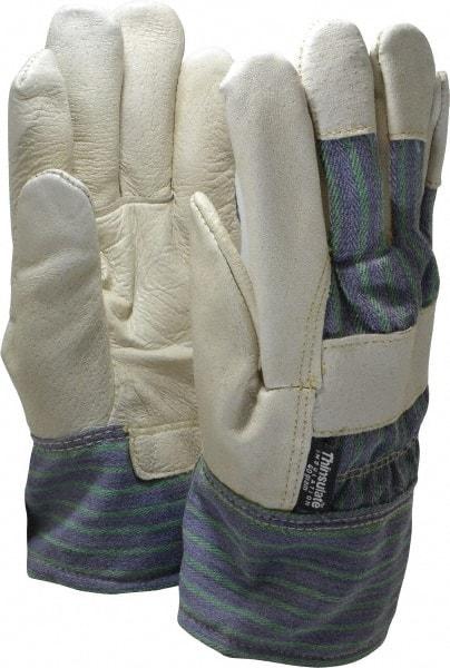 PRO-SAFE - Size L (9) Grain Pigskin Cold Protection Work Gloves - For General Purpose, Uncoated, Safety Cuff, Full Fingered, White/Blue/Green, Paired - Industrial Tool & Supply
