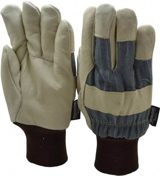 PRO-SAFE - Size L (9) Grain Pigskin Cold Protection Work Gloves - For General Purpose, Uncoated, Knit Wrist Cuff, Full Fingered, White/Blue/Green, Paired - Industrial Tool & Supply