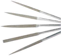 Strauss - 5 Piece Diamond Pattern File Set - 8-1/2" Long, Coarse Coarseness, Set Includes Equalling, Half Round, Round, Square, Three Square - Industrial Tool & Supply