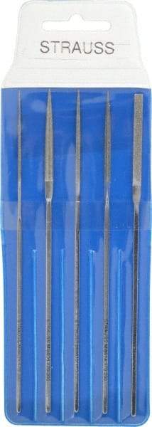 Strauss - 5 Piece Diamond Pattern File Set - 5-1/2" Long, Fine Coarseness, Square Handle, Set Includes Equalling, Half Round, Round, Square - Industrial Tool & Supply