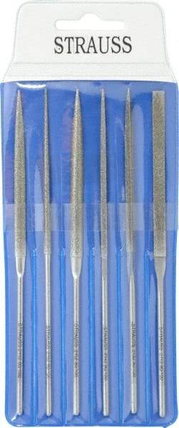 Strauss - 6 Piece Diamond Pattern File Set - 5-1/2" Long, Coarse Coarseness, Round Handle, Set Includes Crossing, Equalling, Half Round, Round, Square, Three Square - Industrial Tool & Supply