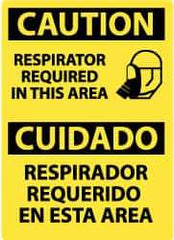 NMC - "Caution - Respirator Required in This Area", 14" Long x 10" Wide, Pressure-Sensitive Vinyl Safety Sign - Rectangle, 0.004" Thick, Use for Accident Prevention - Industrial Tool & Supply