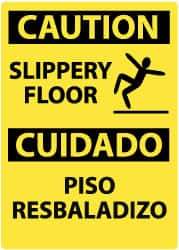 NMC - "Caution - Slippery Floor", 14" Long x 10" Wide, Pressure-Sensitive Vinyl Safety Sign - Rectangle, 0.004" Thick, Use for Accident Prevention - Industrial Tool & Supply