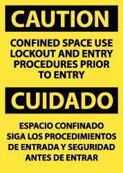 NMC - "Caution - Confined Space - Use Lockout and Entry Procedures Prior to Entry", 14" Long x 10" Wide, Aluminum Safety Sign - Rectangle, 0.04" Thick, Use for Accident Prevention - Industrial Tool & Supply