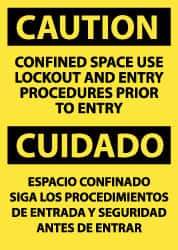 NMC - "Caution - Confined Space - Use Lockout and Entry Procedures Prior to Entry", 14" Long x 10" Wide, Pressure-Sensitive Vinyl Safety Sign - Rectangle, 0.004" Thick, Use for Accident Prevention - Industrial Tool & Supply