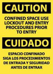NMC - "Caution - Confined Space - Use Lockout and Entry Procedures Prior to Entry", 14" Long x 10" Wide, Pressure-Sensitive Vinyl Safety Sign - Rectangle, 0.004" Thick, Use for Accident Prevention - Industrial Tool & Supply