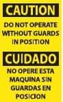 NMC - Accident Prevention Label, Header: CAUTION - Legend: Caution - Do Not Operate without Guards in Position, English & Spanish, Black & Yellow, 3" Long x 5" High, Sign Muscle Finish - Industrial Tool & Supply