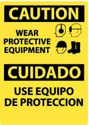 NMC - "Caution - Wear Protective Equipment", 14" Long x 10" Wide, Rigid Plastic Safety Sign - Rectangle, 0.05" Thick, Use for Accident Prevention - Industrial Tool & Supply