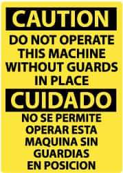 NMC - "Caution - Do Not Operate Machine without Guards in Place", 14" Long x 10" Wide, Pressure-Sensitive Vinyl Safety Sign - Rectangle, 0.004" Thick, Use for Accident Prevention - Industrial Tool & Supply