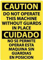 NMC - "Caution - Do Not Operate Machine without Guards in Place", 14" Long x 10" Wide, Pressure-Sensitive Vinyl Safety Sign - Rectangle, 0.004" Thick, Use for Accident Prevention - Industrial Tool & Supply