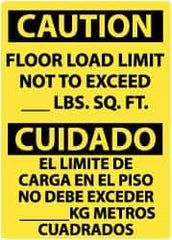 NMC - "Caution - Floor Load Limit - Not to Exceed __ lb. Sq. Ft.", 14" Long x 10" Wide, Rigid Plastic Safety Sign - Rectangle, 0.05" Thick, Use for Accident Prevention - Industrial Tool & Supply