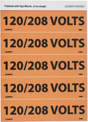 NMC - Electrical Markers Label - Legend: 120/208 Volts, English, Black & Orange, 4-1/2" Long x 1-1/8" High, Sign Muscle Finish - Industrial Tool & Supply
