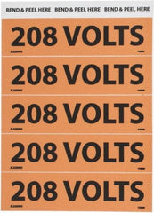 NMC - Electrical Markers Label - Legend: 208 Volts, English, Black & Orange, 4-1/2" Long x 1-1/8" High, Sign Muscle Finish - Industrial Tool & Supply