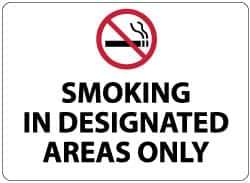 NMC - "Smoking in Designated Areas Only", 14" Long x 20" Wide, Rigid Plastic Safety Sign - Rectangle, 0.05" Thick, Use for Smoking Regulations - Industrial Tool & Supply