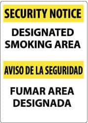 NMC - "Security Notice - Designated Smoking Area", 14" Long x 10" Wide, Aluminum Safety Sign - Rectangle, 0.04" Thick, Use for Smoking Regulations - Industrial Tool & Supply