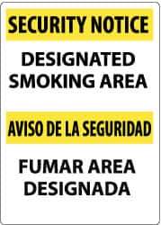 NMC - "Security Notice - Designated Smoking Area", 14" Long x 10" Wide, Rigid Plastic Safety Sign - Rectangle, 0.05" Thick, Use for Smoking Regulations - Industrial Tool & Supply