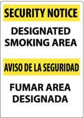 NMC - "Security Notice - Designated Smoking Area", 14" Long x 10" Wide, Rigid Plastic Safety Sign - Rectangle, 0.05" Thick, Use for Smoking Regulations - Industrial Tool & Supply
