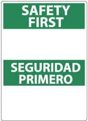 NMC - "Safety First", 14" Long x 10" Wide, Rigid Plastic Safety Sign - Rectangle, 0.05" Thick, Use for Accident Prevention - Industrial Tool & Supply