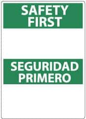 NMC - "Safety First", 14" Long x 10" Wide, Pressure-Sensitive Vinyl Safety Sign - Rectangle, 0.004" Thick, Use for Accident Prevention - Industrial Tool & Supply