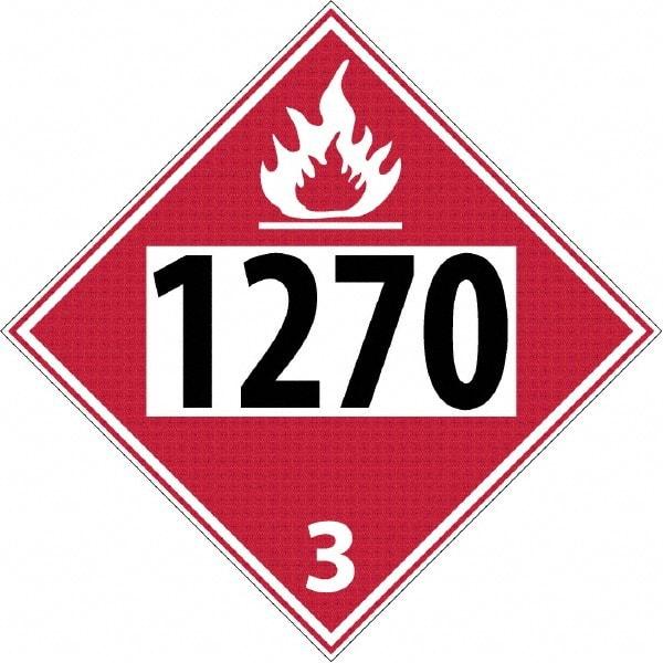 NMC - DOT - Shipping & Vehicle - 1270, 10-3/4" Wide x 10-3/4" High, Rigid Plastic Placard - Black & Red on White, UV Resistant, Chemical Resistant, Graffiti Proof - Industrial Tool & Supply