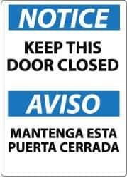 NMC - "Notice - Keep This Door Closed", 14" Long x 10" Wide, Aluminum Safety Sign - Rectangle, 0.04" Thick, Use for Accident Prevention - Industrial Tool & Supply