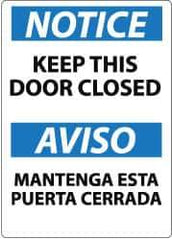 NMC - "Notice - Keep This Door Closed", 14" Long x 10" Wide, Rigid Plastic Safety Sign - Rectangle, 0.05" Thick, Use for Accident Prevention - Industrial Tool & Supply