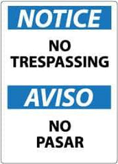 NMC - "Notice - No Trespassing", 14" Long x 10" Wide, Rigid Plastic Safety Sign - Rectangle, 0.05" Thick, Use for Security & Admittance - Industrial Tool & Supply