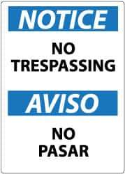 NMC - "Notice - No Trespassing", 14" Long x 10" Wide, Pressure-Sensitive Vinyl Safety Sign - Rectangle, 0.004" Thick, Use for Security & Admittance - Industrial Tool & Supply