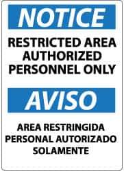 NMC - "Notice - Restricted Area - Authorized Personnel Only", 14" Long x 10" Wide, Aluminum Safety Sign - Rectangle, 0.04" Thick, Use for Security & Admittance - Industrial Tool & Supply