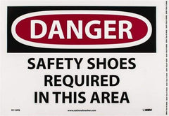 NMC - "Danger - Safety Shoes Required in This Area", 10" Long x 14" Wide, Pressure-Sensitive Vinyl Safety Sign - Rectangle, 0.004" Thick, Use for Accident Prevention - Industrial Tool & Supply